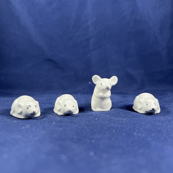 Other - 4 VINTAGE MINIATURE BONE CHINA WHITE MOUSE 1.5" Charming Whimsical Home Decor